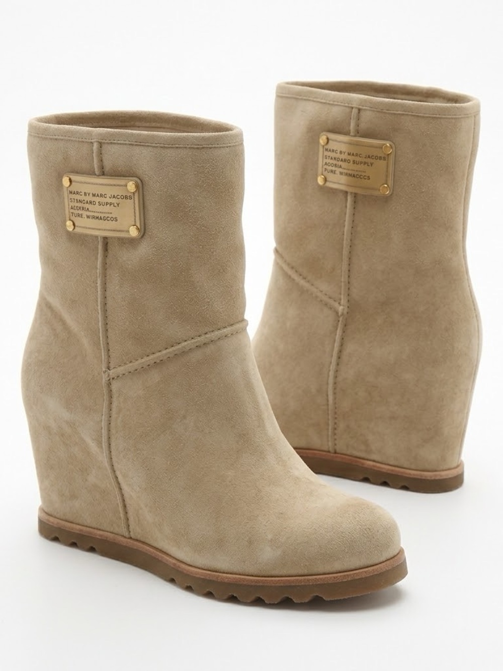 Marc by Marc Jacobs Suede Shearling Hidden Wedge Boots Size 37 Cozy Fall Luxury